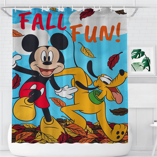 Mickey Pluto Fall Bathroom Shower Curtain Fabric Waterproof