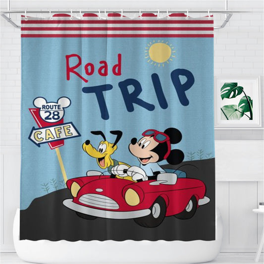 Personalized Mickey Road Trip Shower Curtain Farmhouse Bathroom Decor