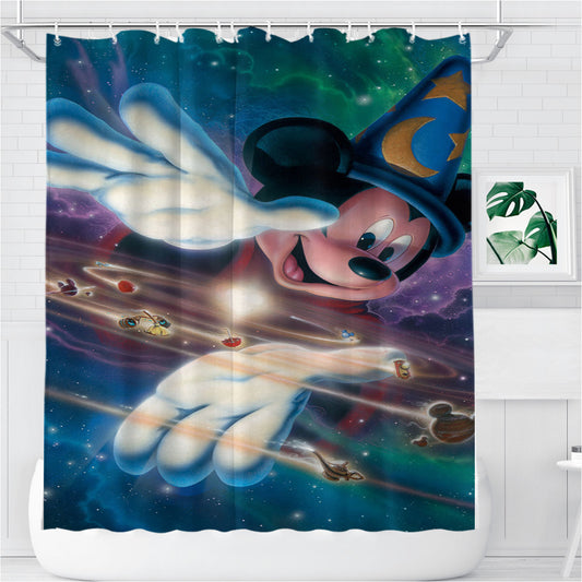 Mickey Universe Bathroom Shower Curtain Fabric Waterproof | 66 X 72 Inch