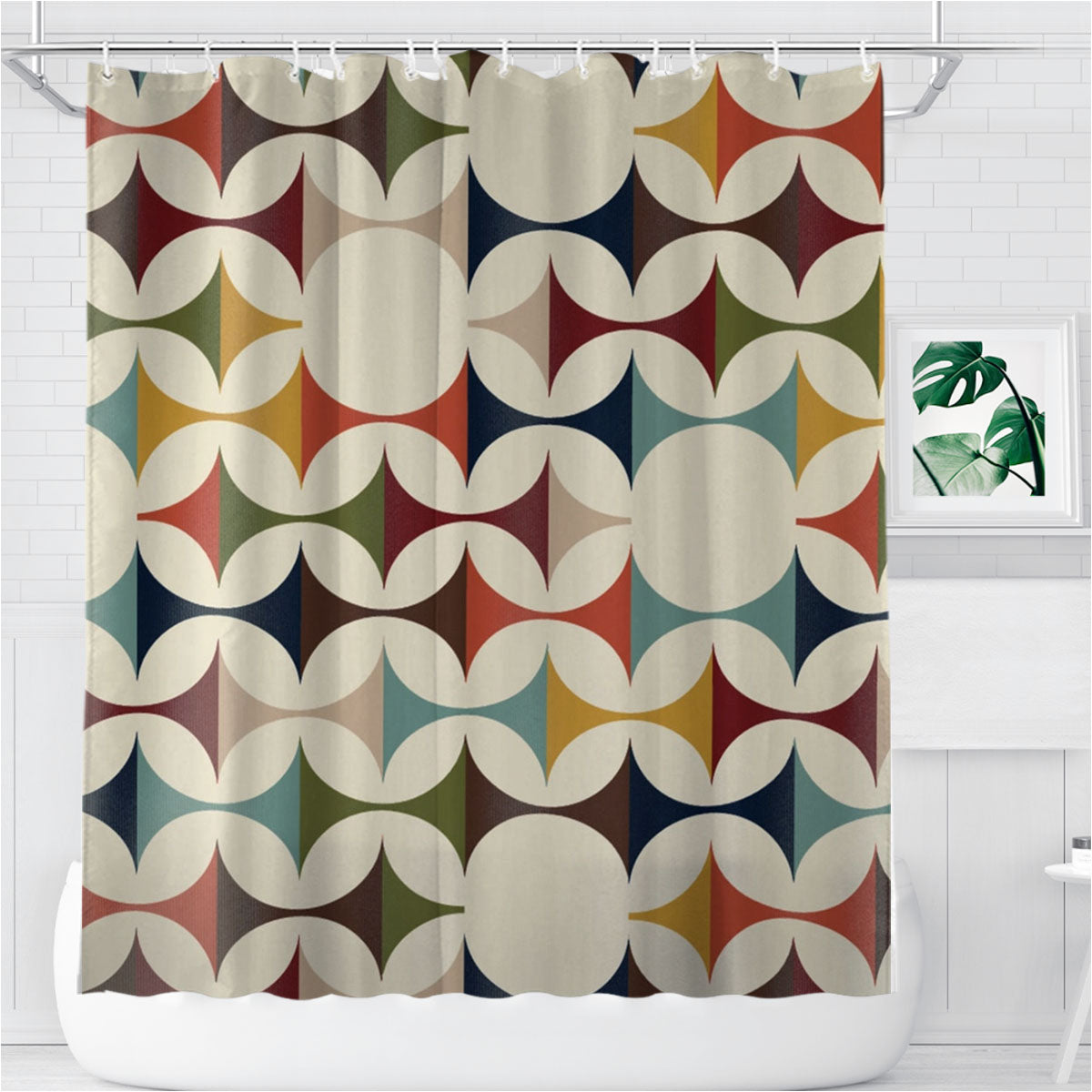 Mid Century Modern Geometric Bathroom Shower Curtain Fabric Waterproof | 66 X 72 Inch
