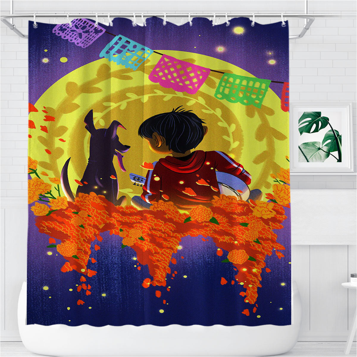 Miguel And Dante Of Disney Coco Bathroom Shower Curtain Fabric Waterproof | 66 X 72 Inch