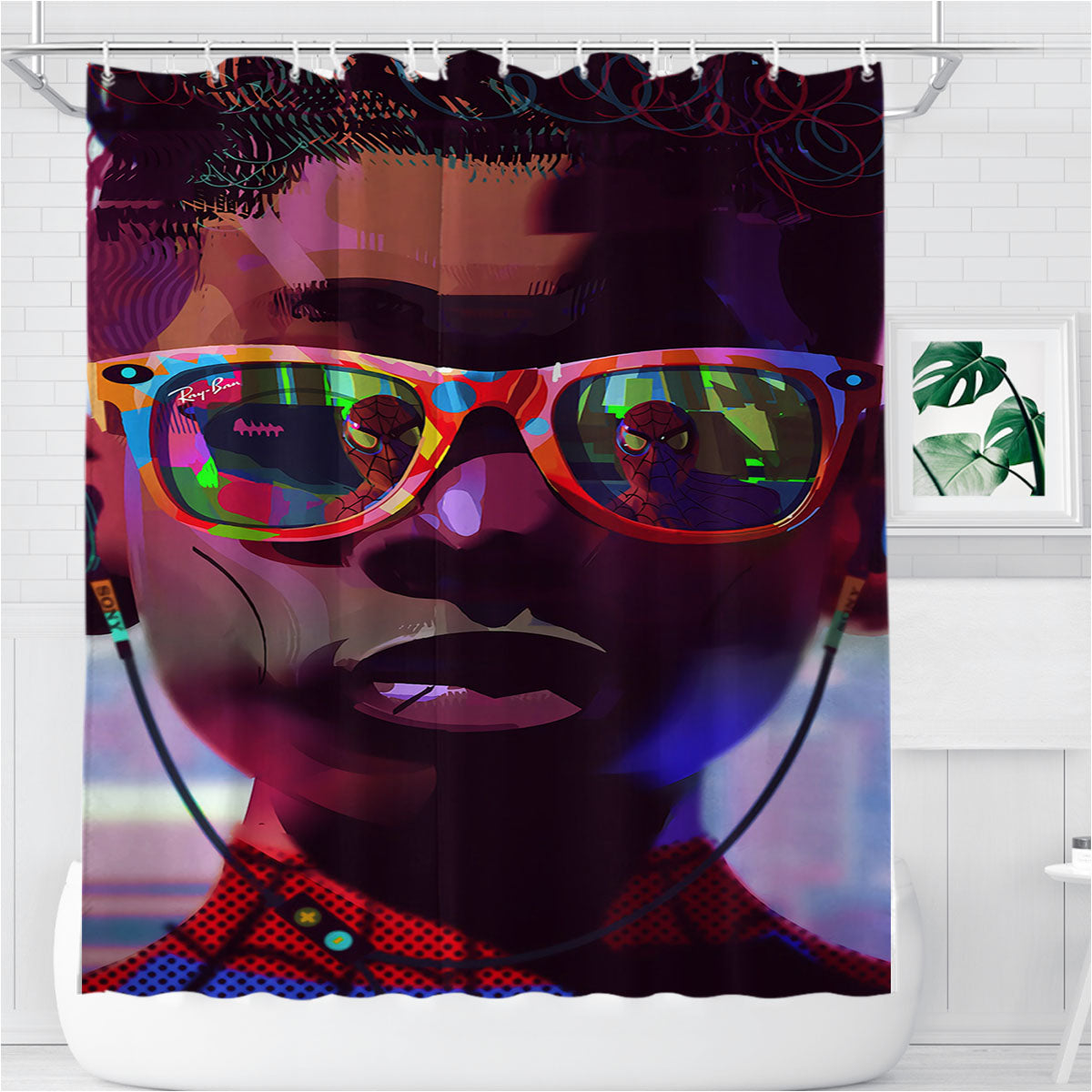 Miles Morales Sunglasses Spiderman Into The Spider Verse Aesthetics Bathroom Shower Curtain Fabric Waterproof | 66 X 72 Inch