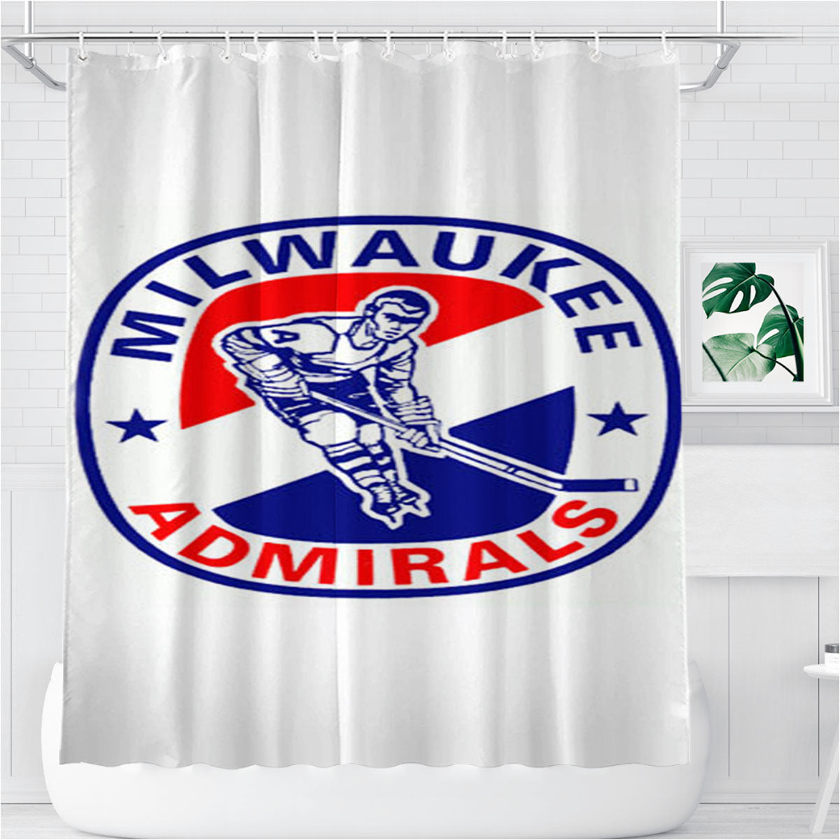 Milwaukee Admirals Hockey Team Logo Bathroom Shower Curtain Fabric Waterproof | 66 X 72 Inch