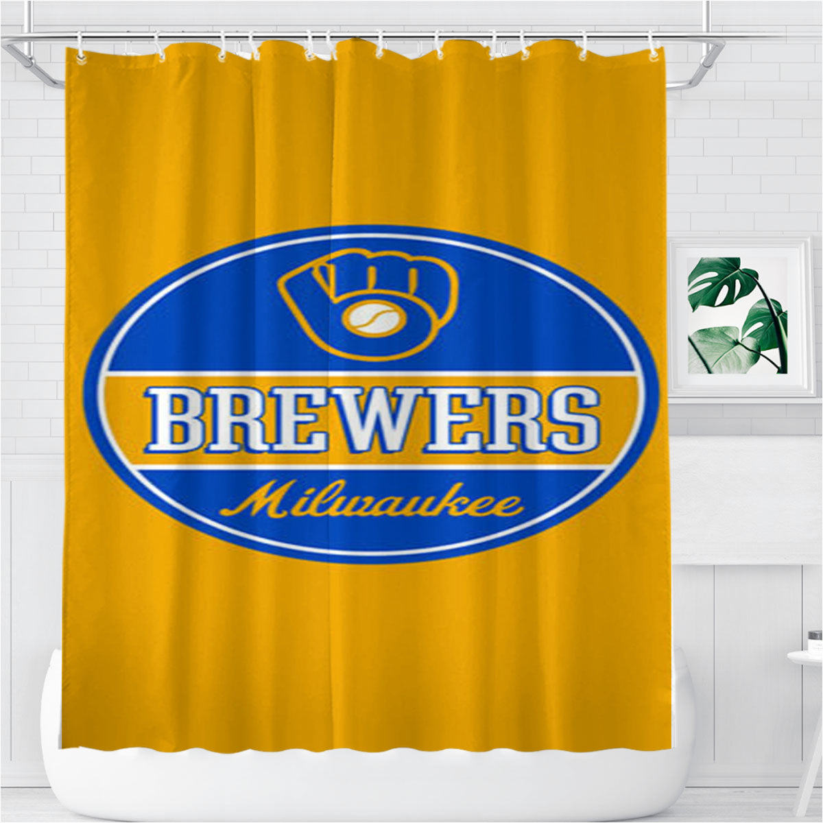 Milwaukee Brewers Icon Bathroom Shower Curtain Fabric Waterproof | 66 X 72 Inch