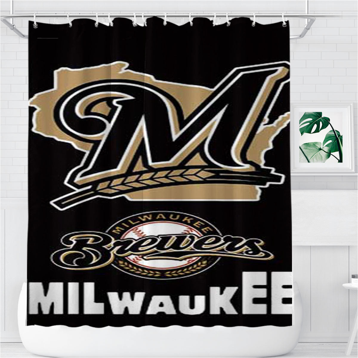 Milwaukee Brewers Logos Bathroom Shower Curtain Fabric Waterproof | 66 X 72 Inch