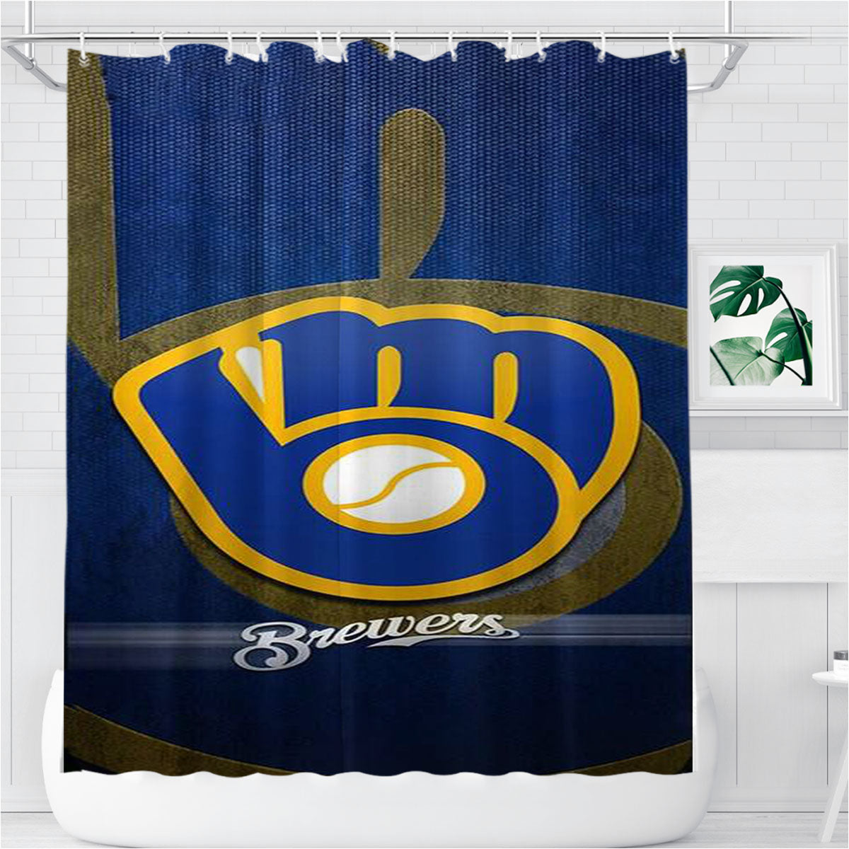 Milwaukee Brewers Mlb Bathroom Shower Curtain Fabric Waterproof | 66 X 72 Inch