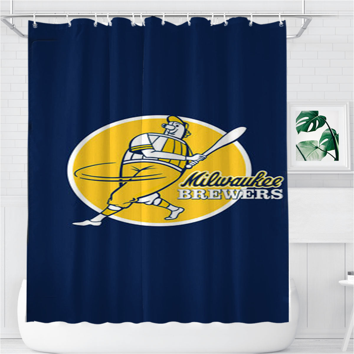 Milwaukee Brewers Player Cartoon Bathroom Shower Curtain Fabric Waterproof | 66 X 72 Inch