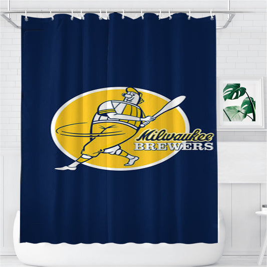 Personalized Milwaukee Brewers Player Cartoon Shower Curtain Farmhouse Bathroom Decor