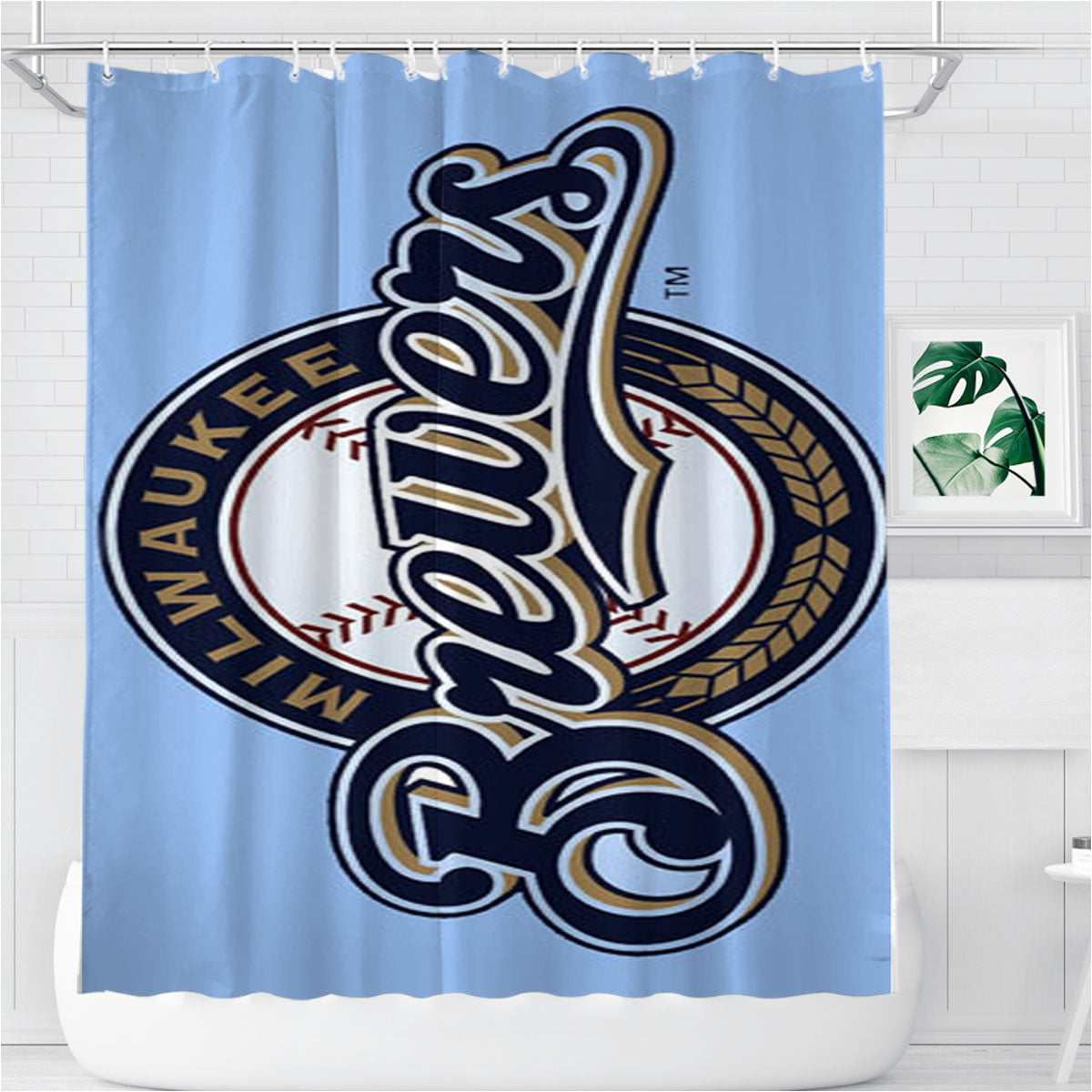 Milwaukee Brewers Symbol Bathroom Shower Curtain Fabric Waterproof | 66 X 72 Inch