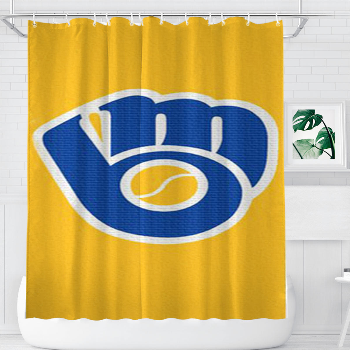 Milwaukee Brewers Yellow Bathroom Shower Curtain Fabric Waterproof | 66 X 72 Inch