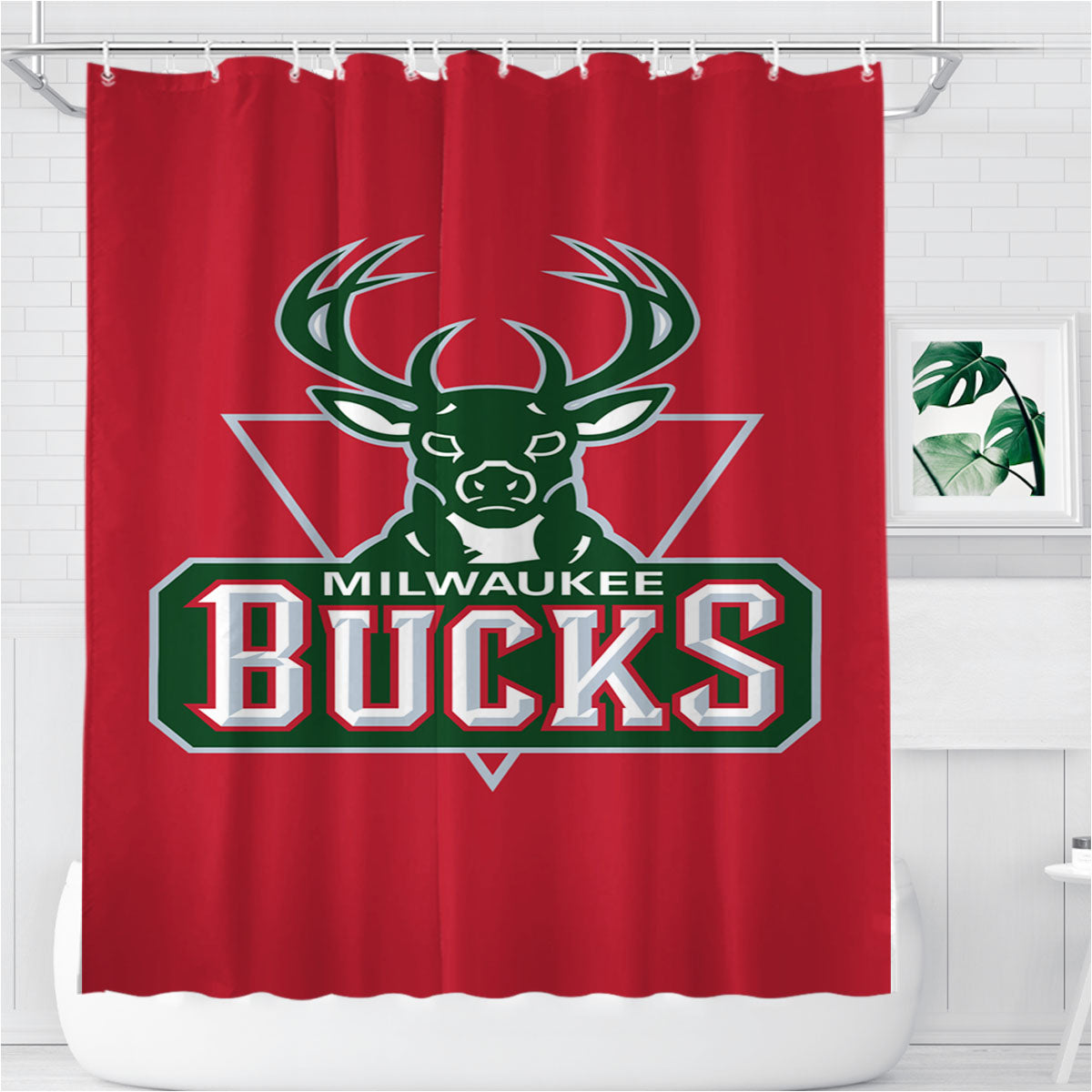 Milwaukee Bucks Bathroom Shower Curtain Fabric Waterproof | 66 X 72 Inch
