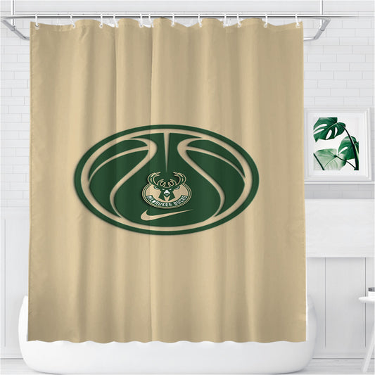 Personalized Milwaukee Bucks Basketball Logo Shower Curtain Farmhouse Bathroom Decor