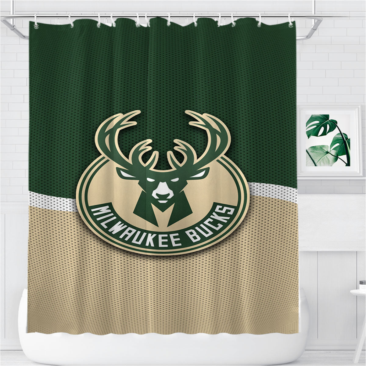 Milwaukee Bucks Basketball Team Logo Bathroom Shower Curtain Fabric Waterproof | 66 X 72 Inch