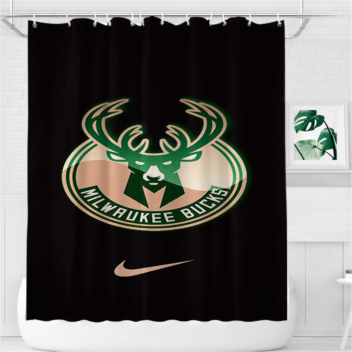 Milwaukee Bucks Logo 1 Bathroom Shower Curtain Fabric Waterproof | 66 X 72 Inch