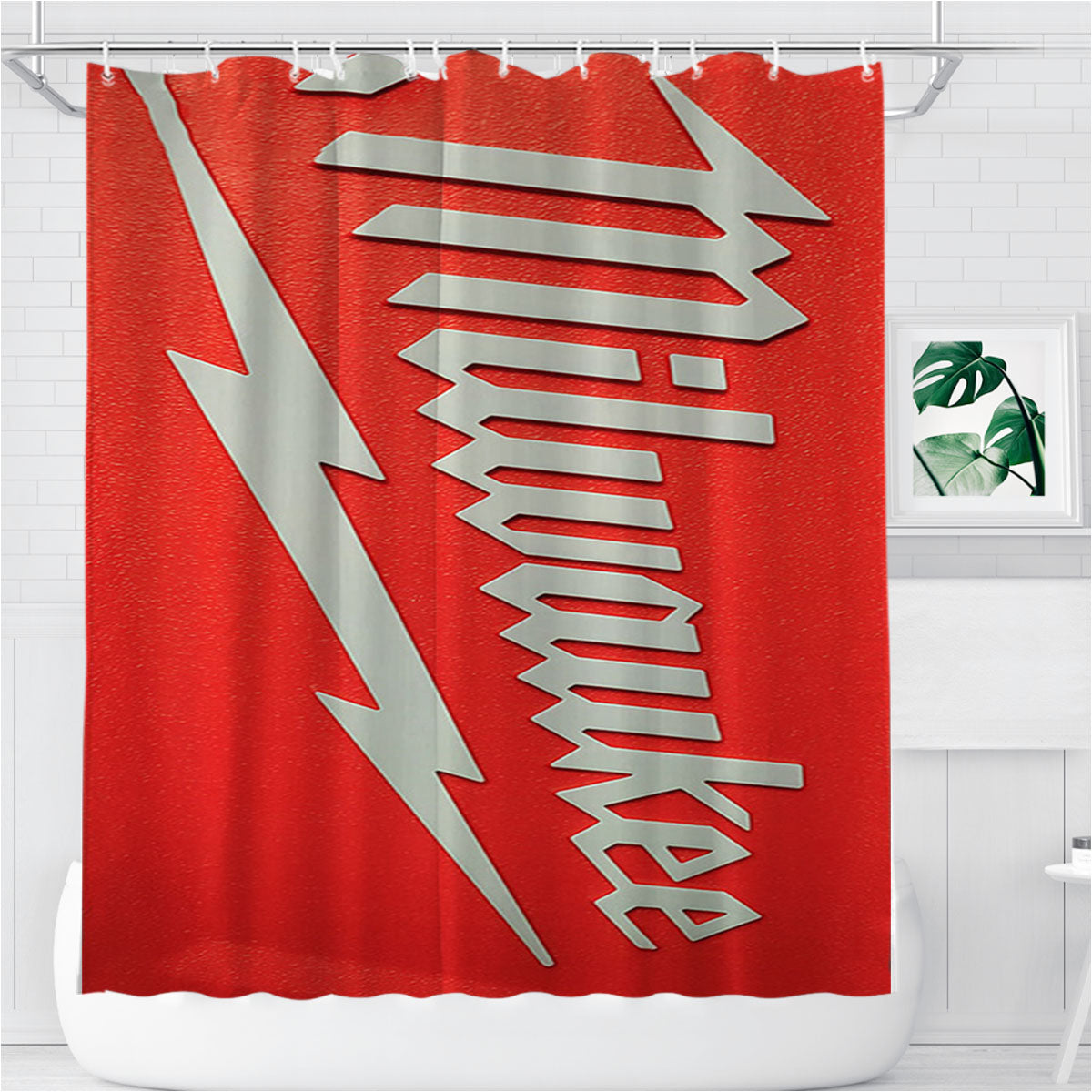 Milwaukee Tools Logo Bathroom Shower Curtain Fabric Waterproof | 66 X 72 Inch