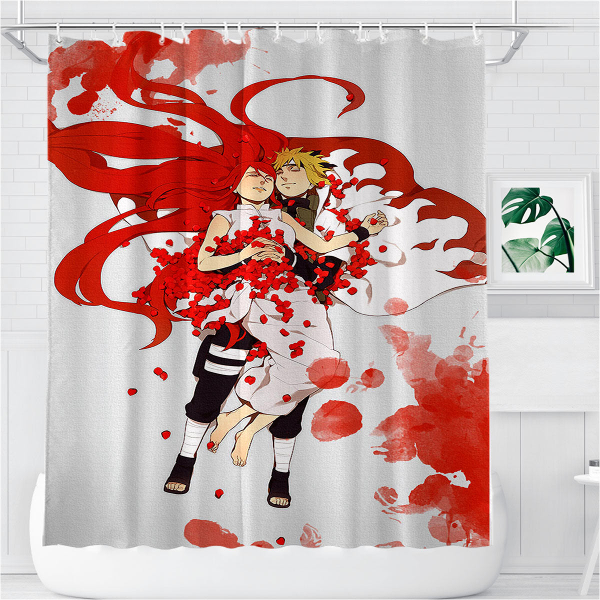 Minato Namikaze Yondaime And Uzumaki Kushina Bathroom Shower Curtain Fabric Waterproof | 66 X 72 Inch