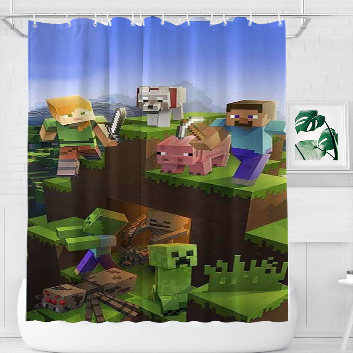 Minecraft Bathroom Shower Curtain Fabric Waterproof | 66 X 72 Inch