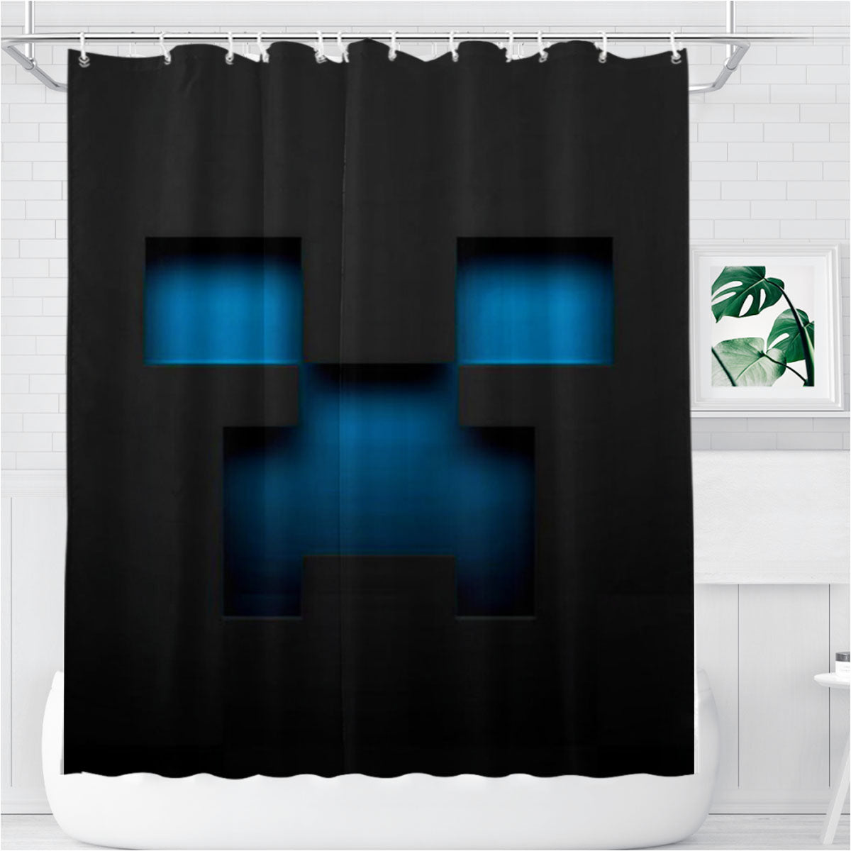 Minecraft Blue Creeper Bathroom Shower Curtain Fabric Waterproof | 66 X 72 Inch