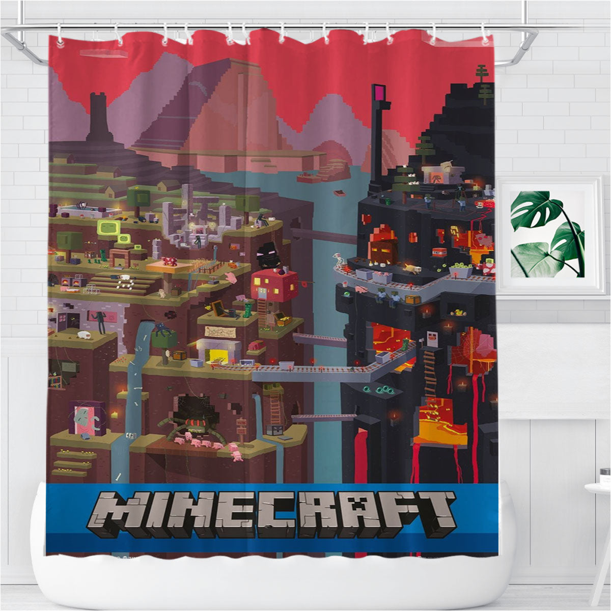 Minecraft Creative Bathroom Shower Curtain Fabric Waterproof | 66 X 72 Inch