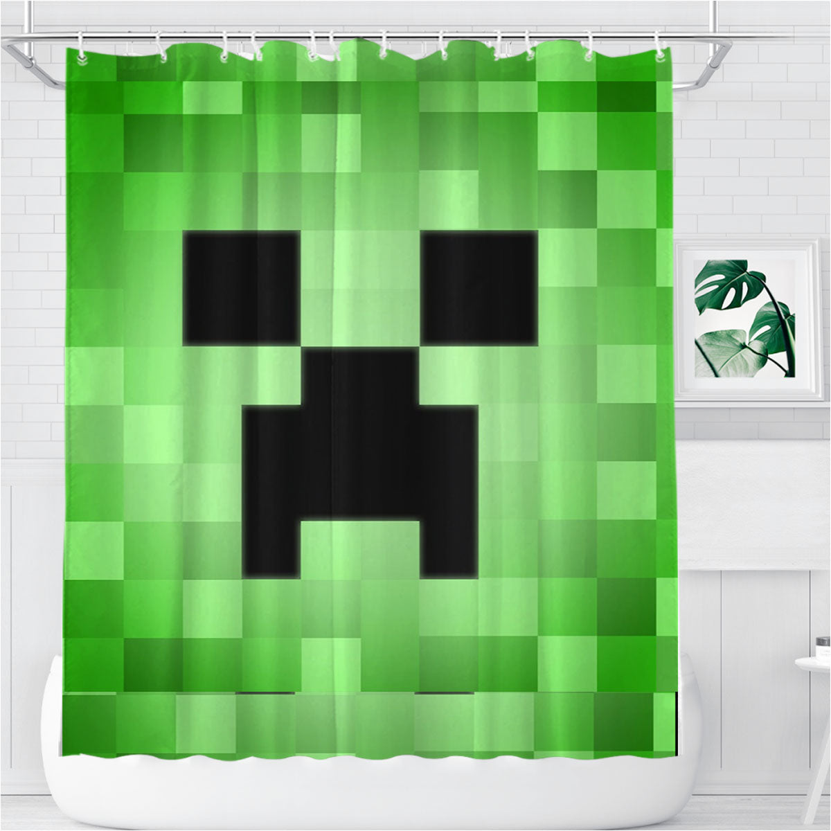 Minecraft Creeper Bathroom Shower Curtain Fabric Waterproof | 66 X 72 Inch