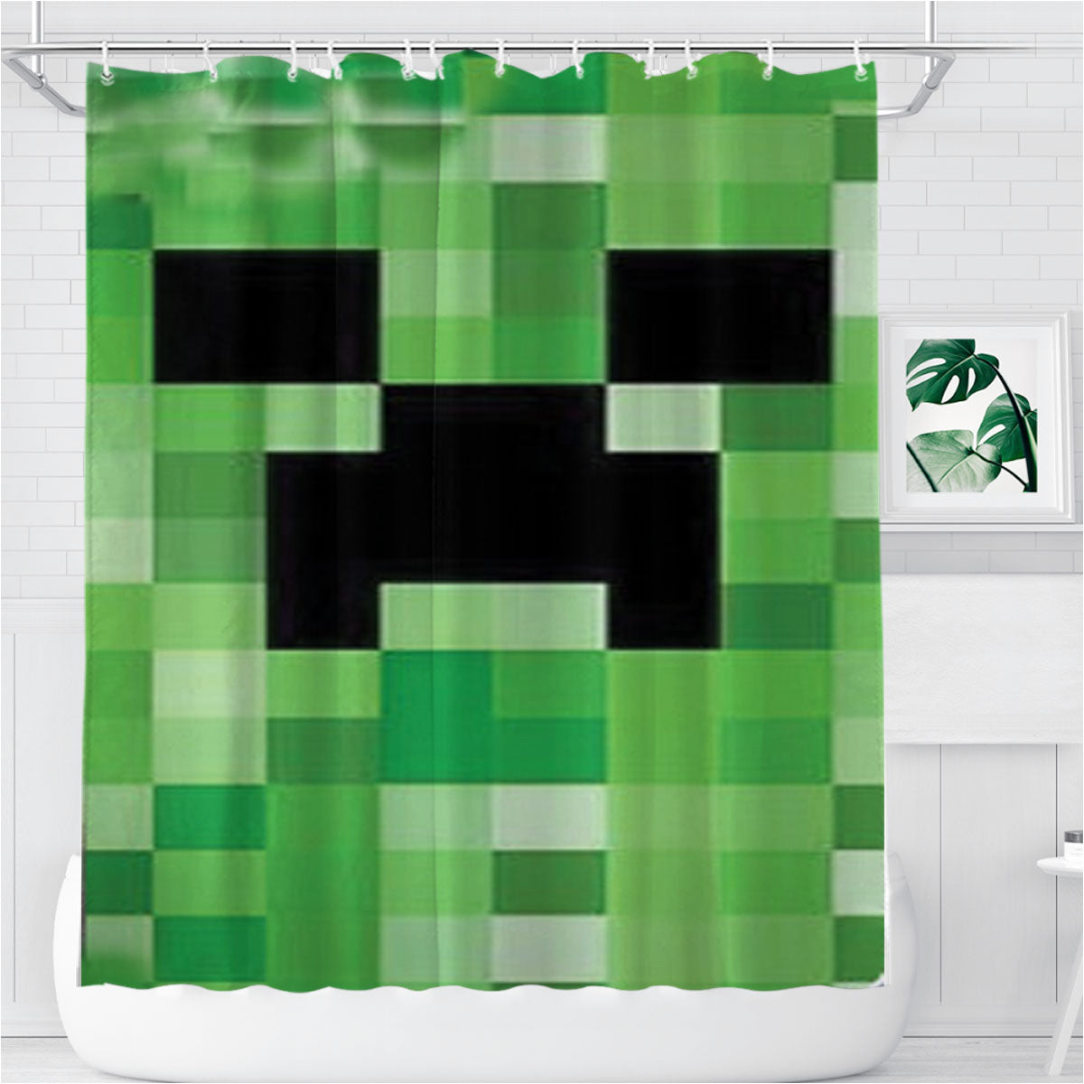 Minecraft Creeper Video Game Bathroom Shower Curtain Fabric Waterproof | 66 X 72 Inch