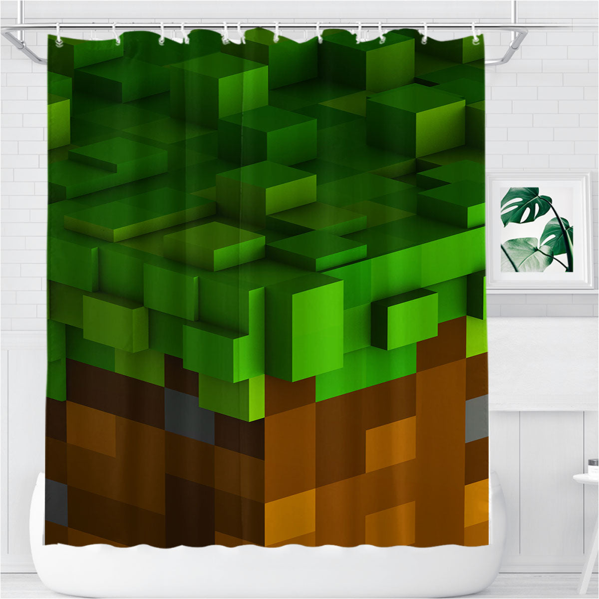 Minecraft Cuboids Bathroom Shower Curtain Fabric Waterproof | 66 X 72 Inch