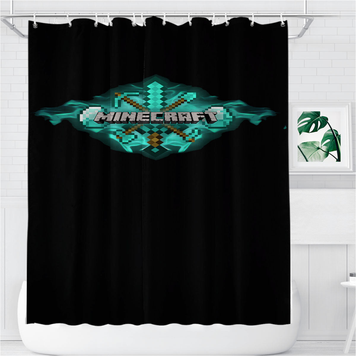 Minecraft Diamond Tools Bathroom Shower Curtain Fabric Waterproof | 66 X 72 Inch
