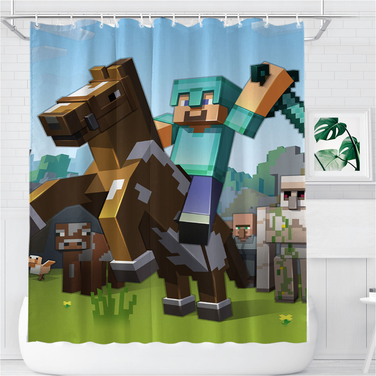 Minecraft Diamond Warrior Bathroom Shower Curtain Fabric Waterproof | 66 X 72 Inch