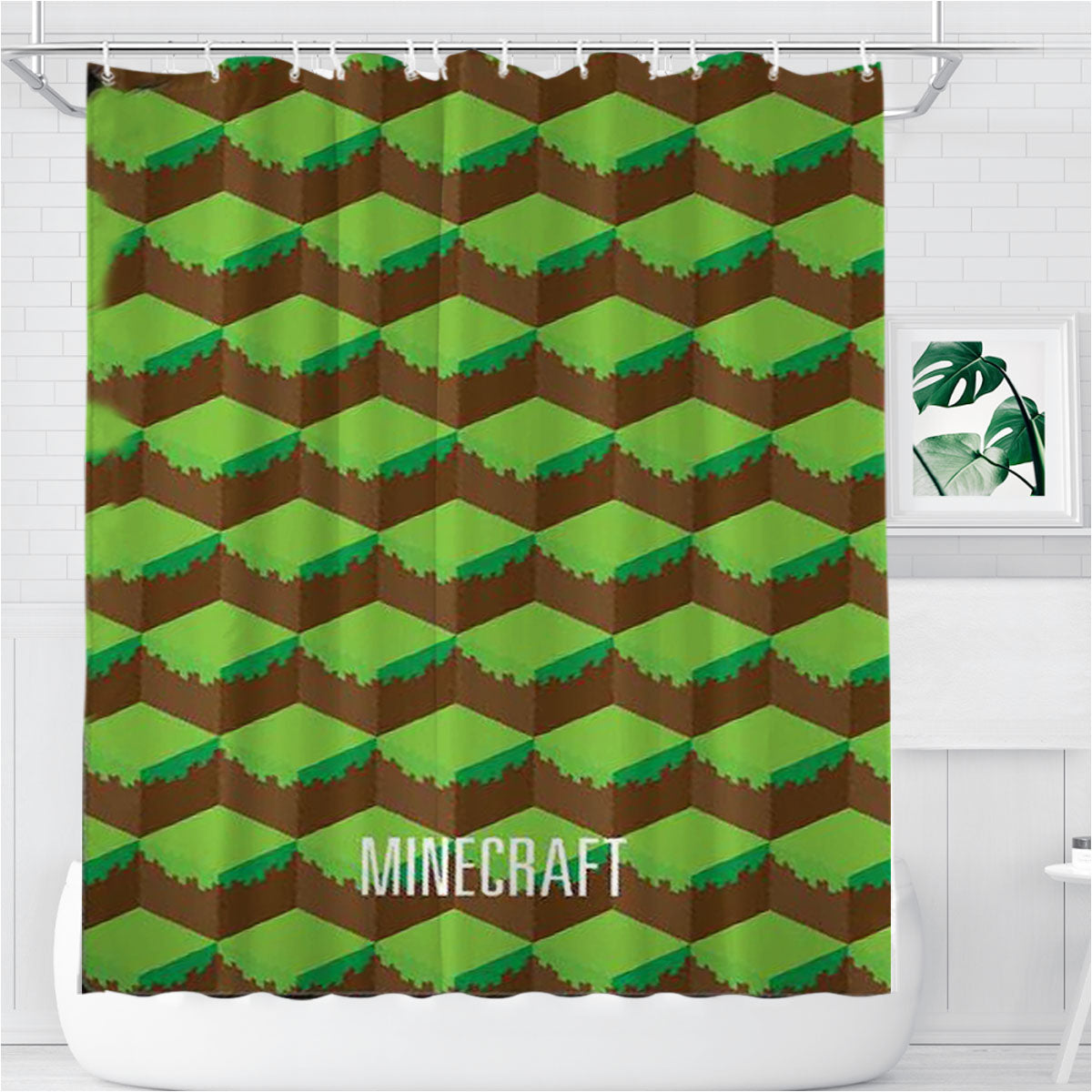 Minecraft Land Bathroom Shower Curtain Fabric Waterproof | 66 X 72 Inch