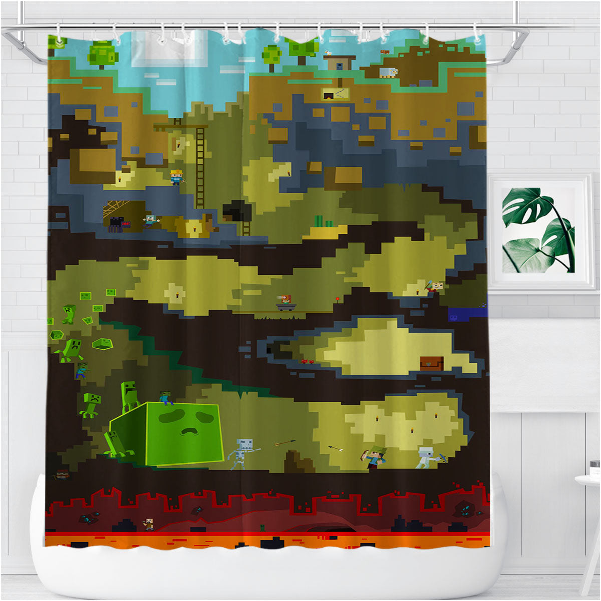 Minecraft Mobile Bathroom Shower Curtain Fabric Waterproof | 66 X 72 Inch
