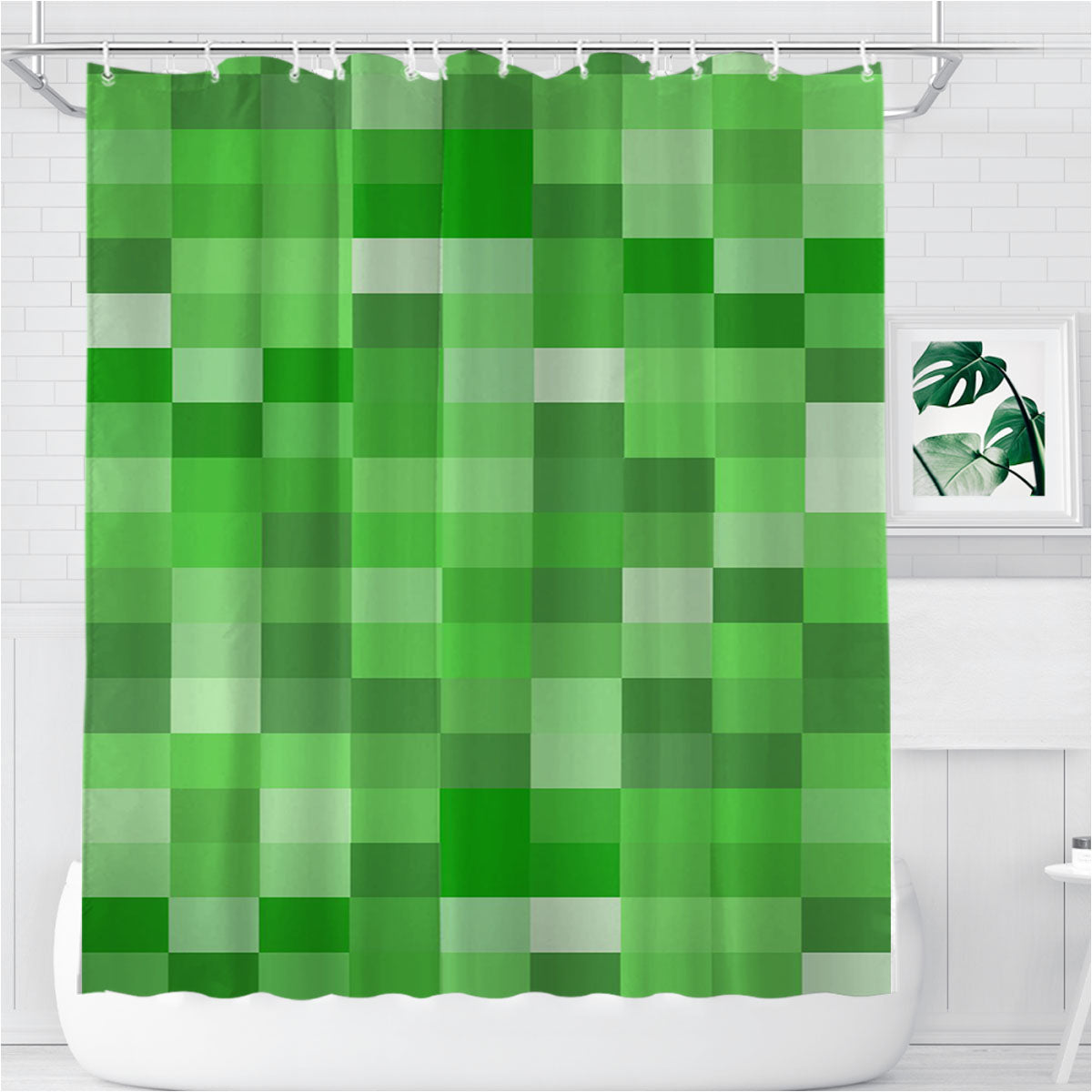 Minecraft Pattern Bathroom Shower Curtain Fabric Waterproof | 66 X 72 Inch