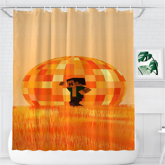 Personalized Minecraft Sunset Shower Curtain Farmhouse Bathroom Decor