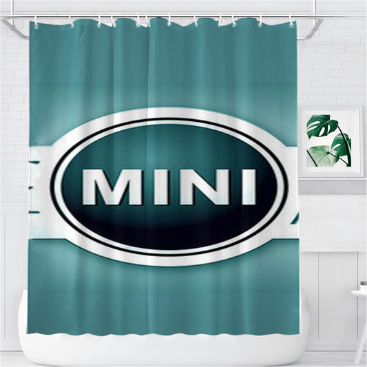 Personalized Mini Cooper Blue Logo Shower Curtain Farmhouse Bathroom Decor