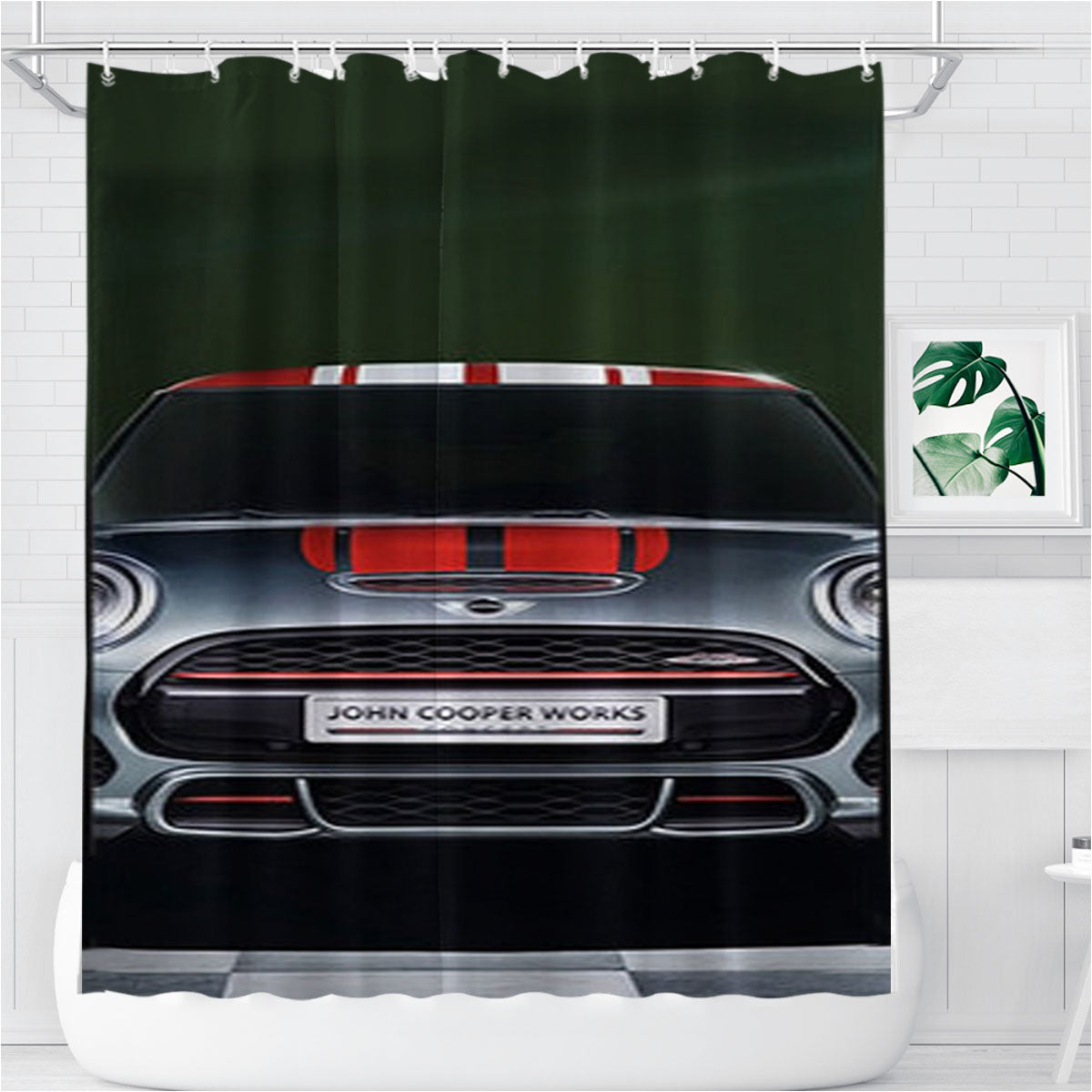 Mini Cooper John Cooper Works Plat Bathroom Shower Curtain Fabric Waterproof | 66 X 72 Inch