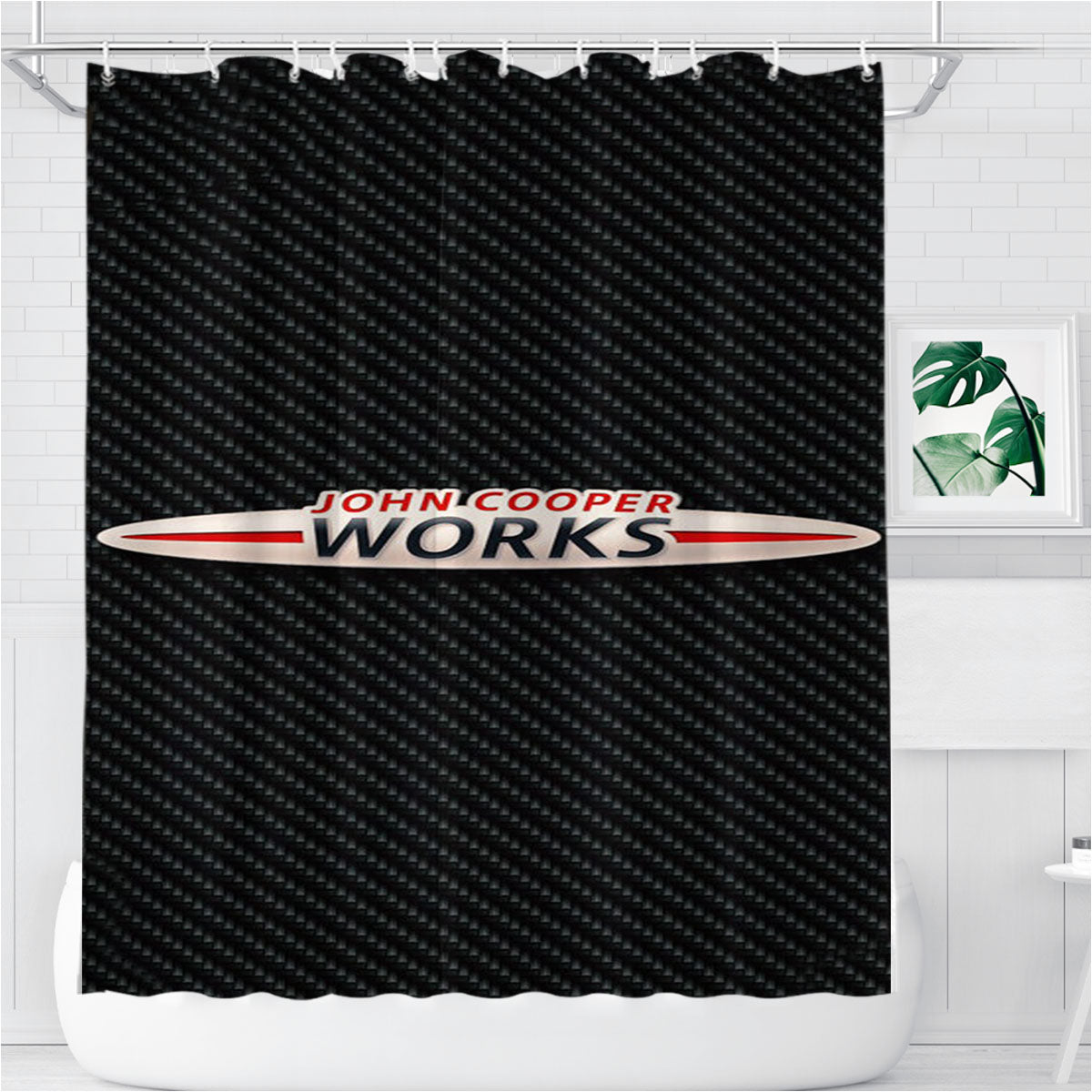 Mini Cooper John Works Bathroom Shower Curtain Fabric Waterproof | 66 X 72 Inch