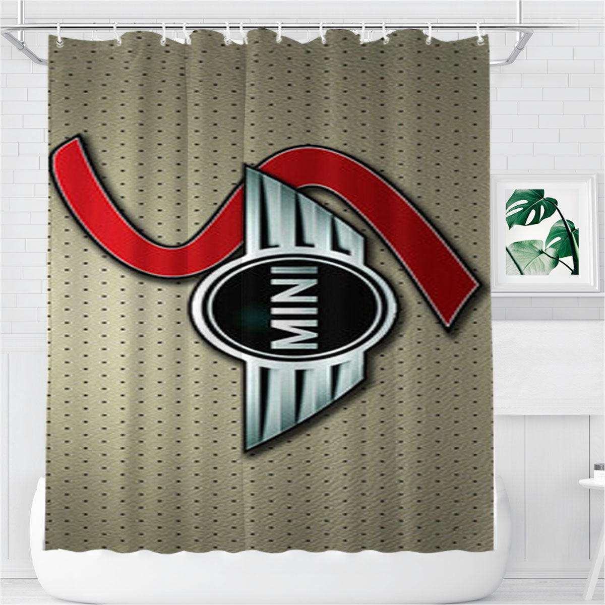 Mini Cooper Logo Silver Landscape Bathroom Shower Curtain Fabric Waterproof | 66 X 72 Inch