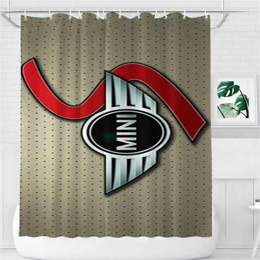 Personalized Mini Cooper Logo Silver Landscape Shower Curtain Farmhouse Bathroom Decor