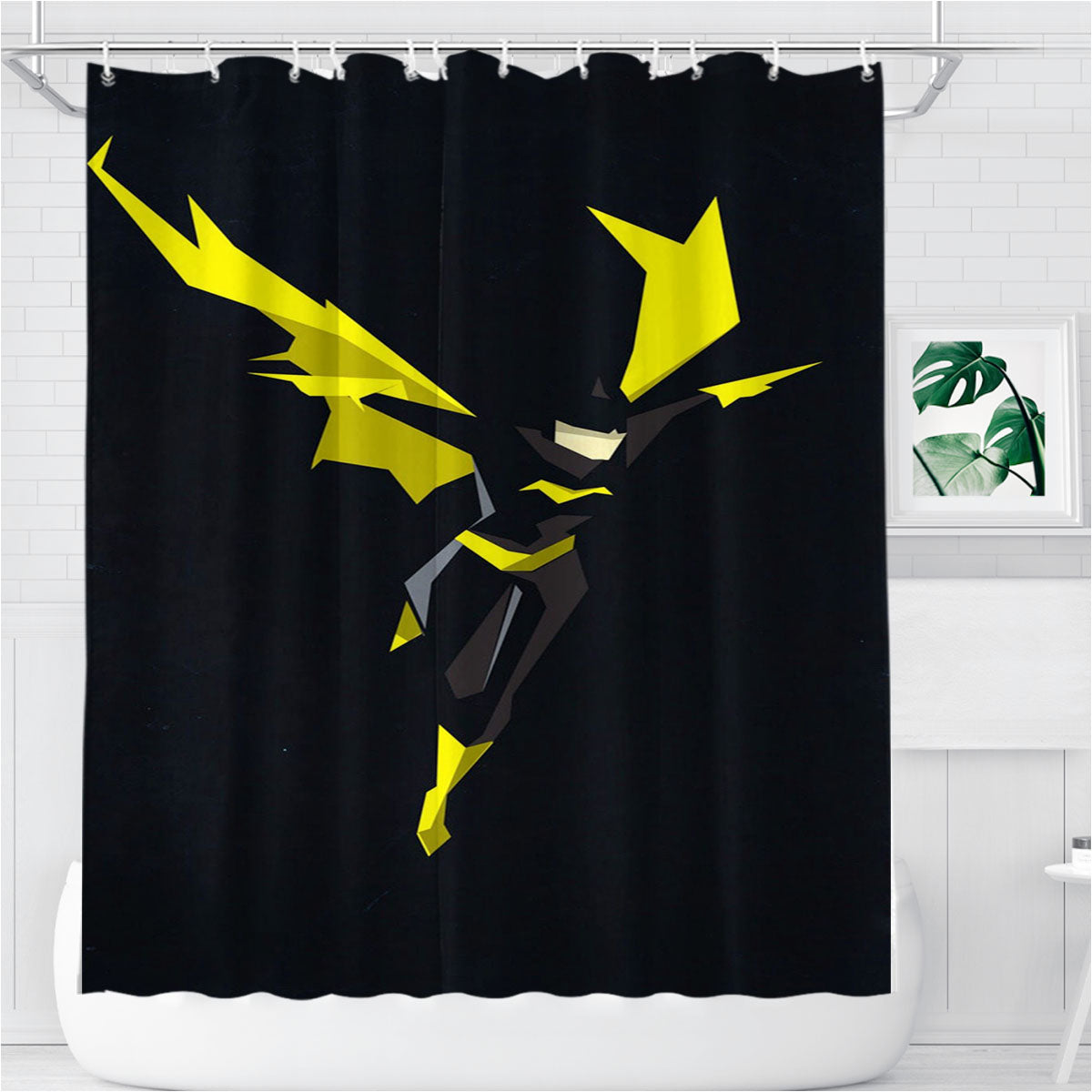 Minimalist Batman Black Yellow Bathroom Shower Curtain Fabric Waterproof | 66 X 72 Inch