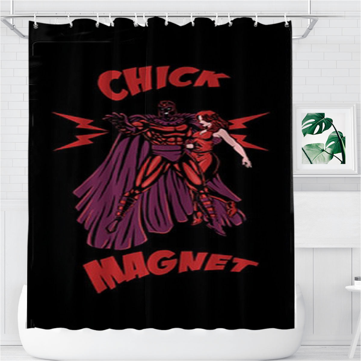 Minimalistic Funny Magneto Bathroom Shower Curtain Fabric Waterproof | 66 X 72 Inch