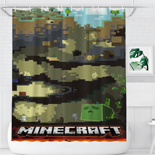 Mining Craft Warrior Bathroom Shower Curtain Fabric Waterproof | 66 X 72 Inch