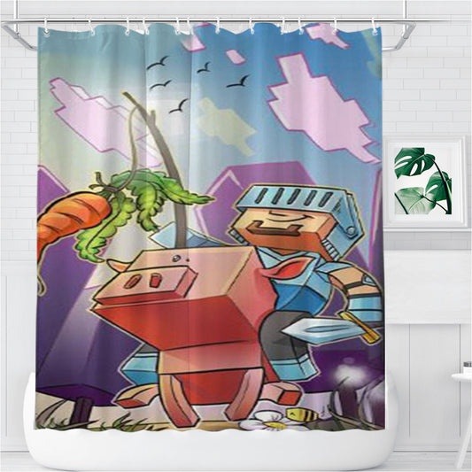 Mining Craft World Bathroom Shower Curtain Fabric Waterproof | 66 X 72 Inch