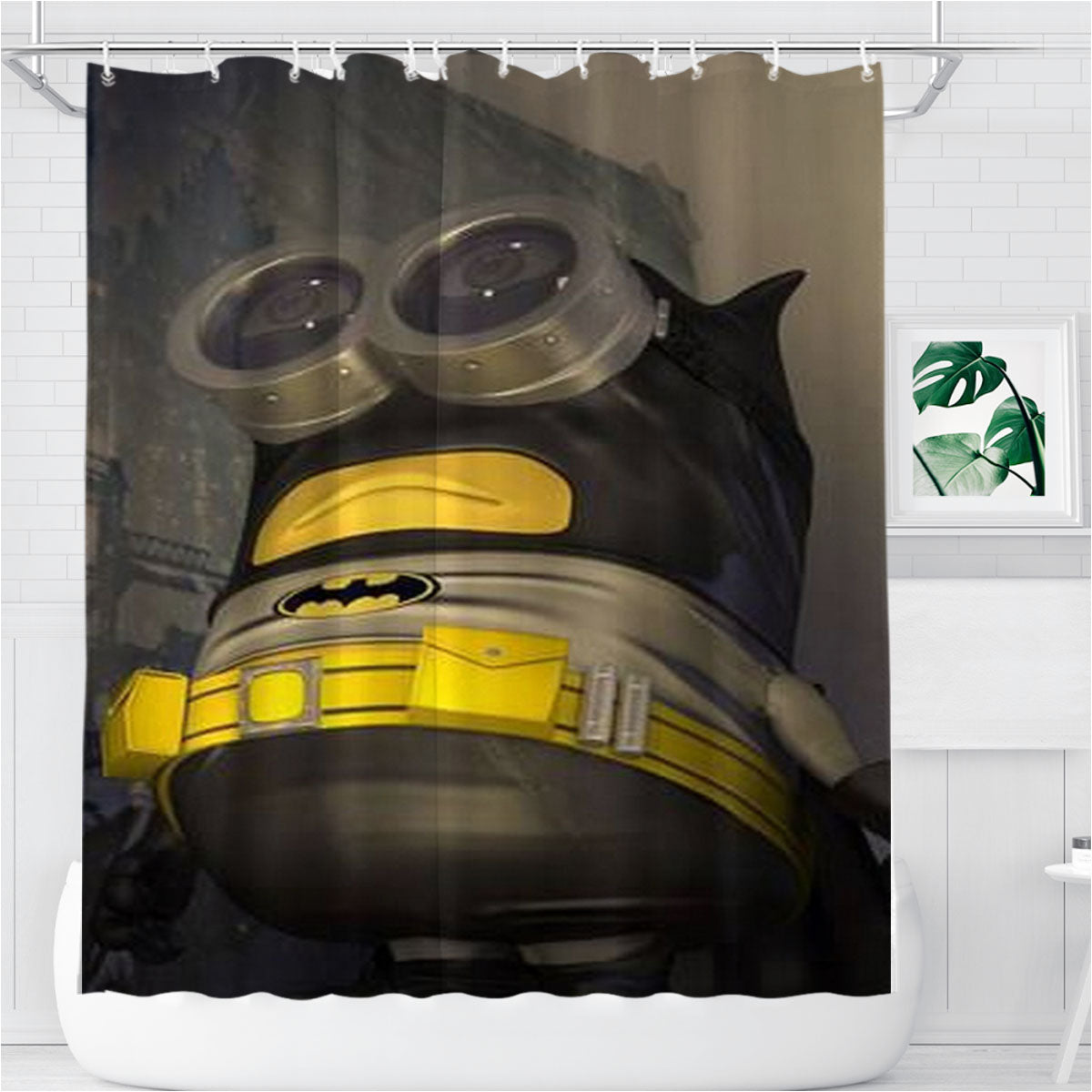 Minion Batman Bathroom Shower Curtain Fabric Waterproof | 66 X 72 Inch