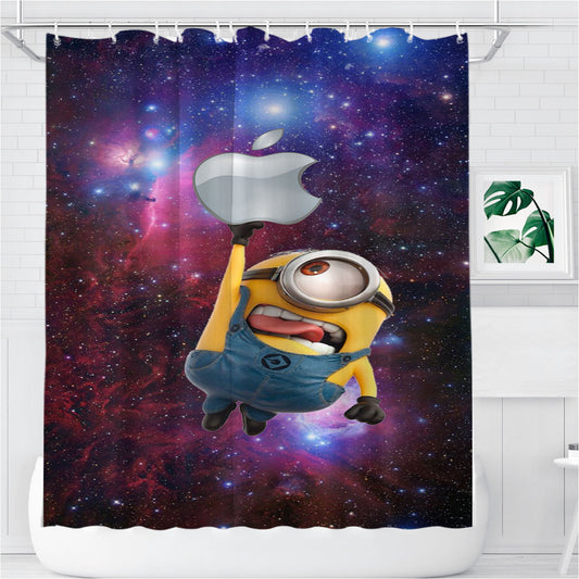 Personalized Minion Catch Apple In Galaxy Shower Curtain Farmhouse Bathroom Decor