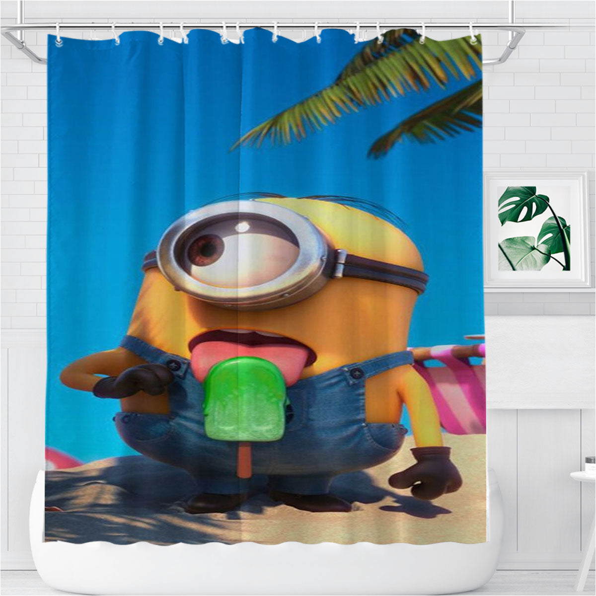 Minion Eat Ice Cream Bathroom Shower Curtain Fabric Waterproof | 66 X 72 Inch
