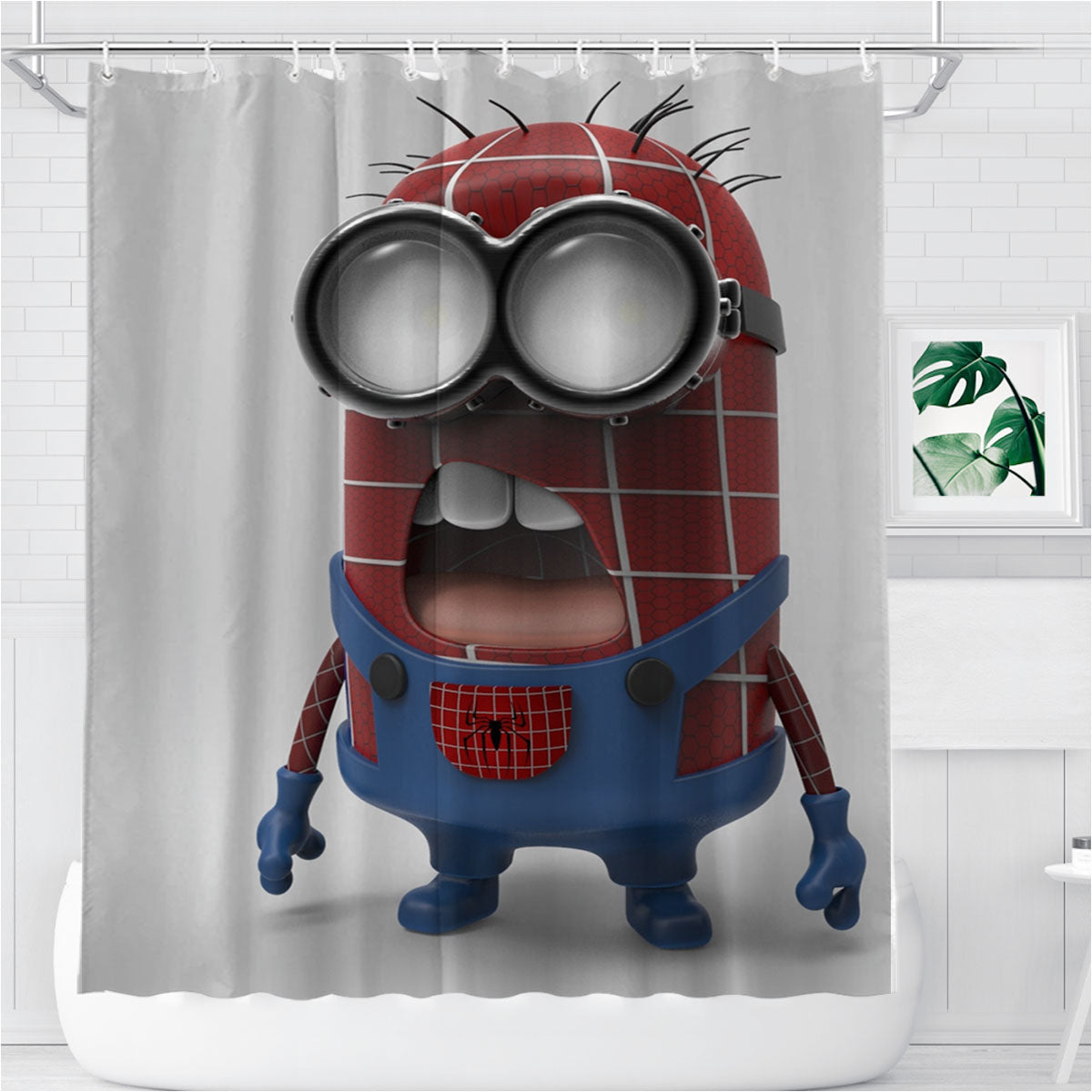 Minion Spider Man Bathroom Shower Curtain Fabric Waterproof | 66 X 72 Inch