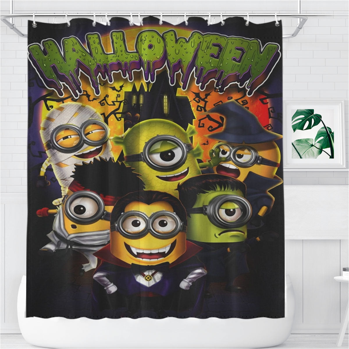 Minions Halloween Bathroom Shower Curtain Fabric Waterproof | 66 X 72 Inch