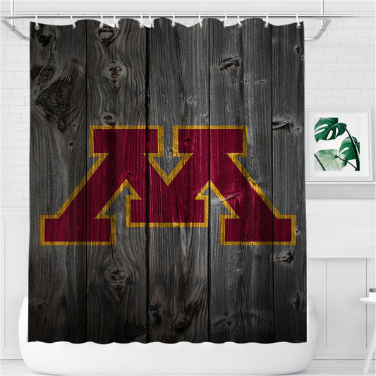 Personalized Minnesota Golden Gophers Dark Wood Logo Shower Curtain Farmhouse Bathroom Decor