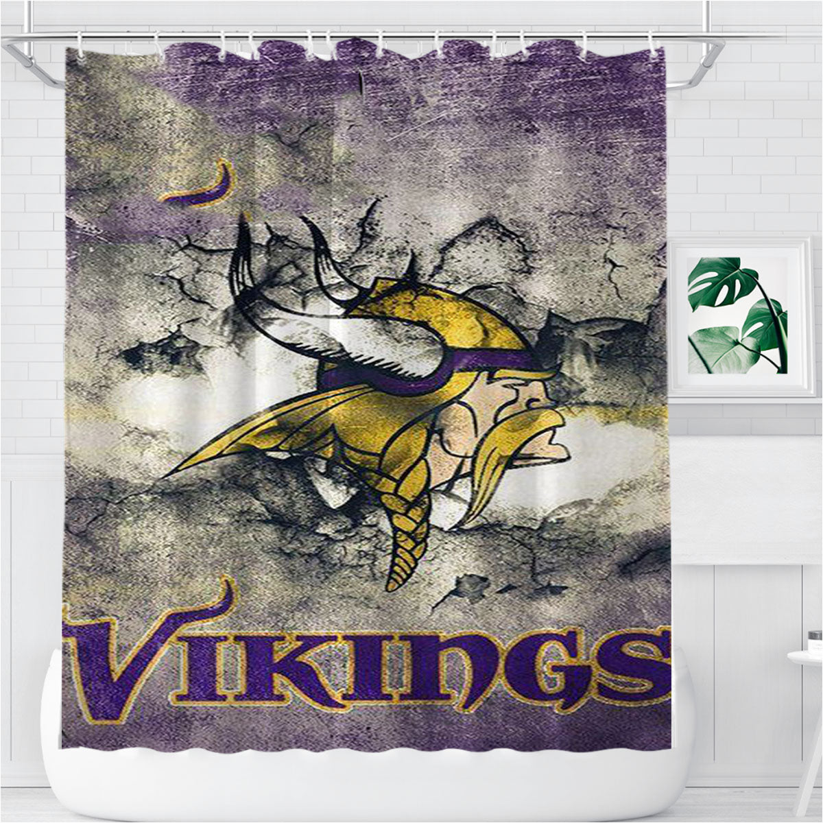 Minnesota Vikings Grunge Logo Bathroom Shower Curtain Fabric Waterproof | 66 X 72 Inch
