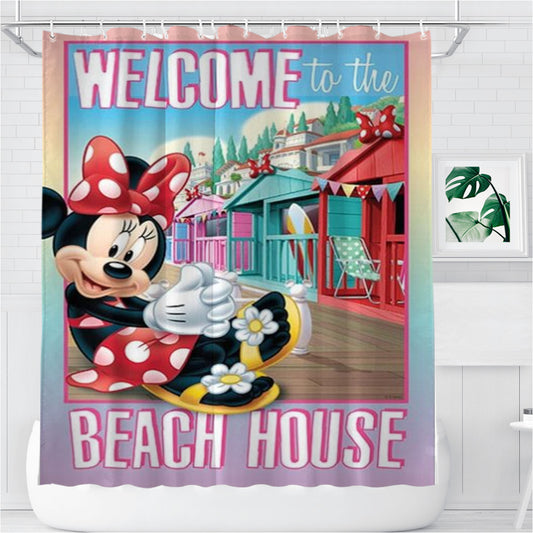 Personalized Minnie Beach House Welcome Shower Curtain Farmhouse Bathroom Decor
