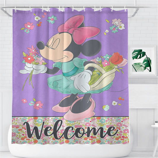 Personalized Minnie Floral Welcome Shower Curtain Farmhouse Bathroom Decor
